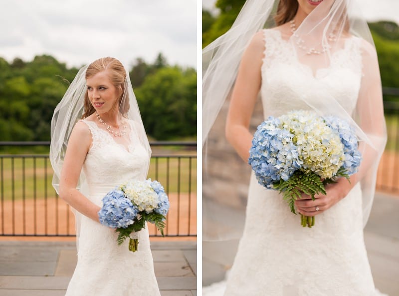Blue and white hydrangeas for the bride's bouquet- A.J. Dunlap Photography