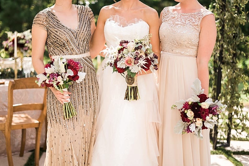 champagne and garnet bouquets
