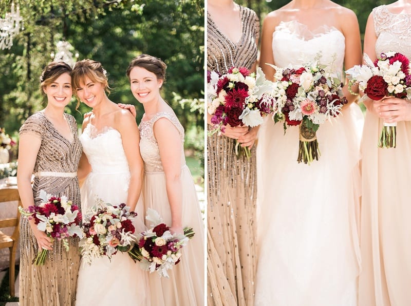 blush and garnet bridesmaids