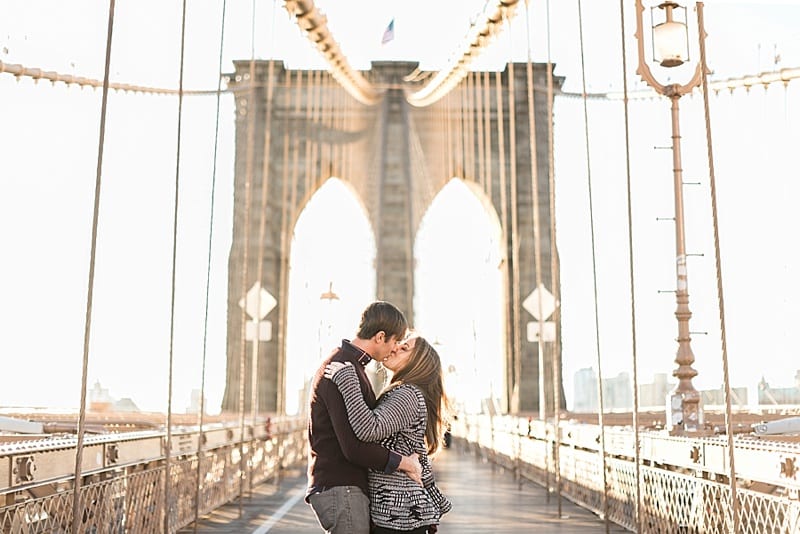 Brooklyn Bridge Engagement sunrise kissing Photo