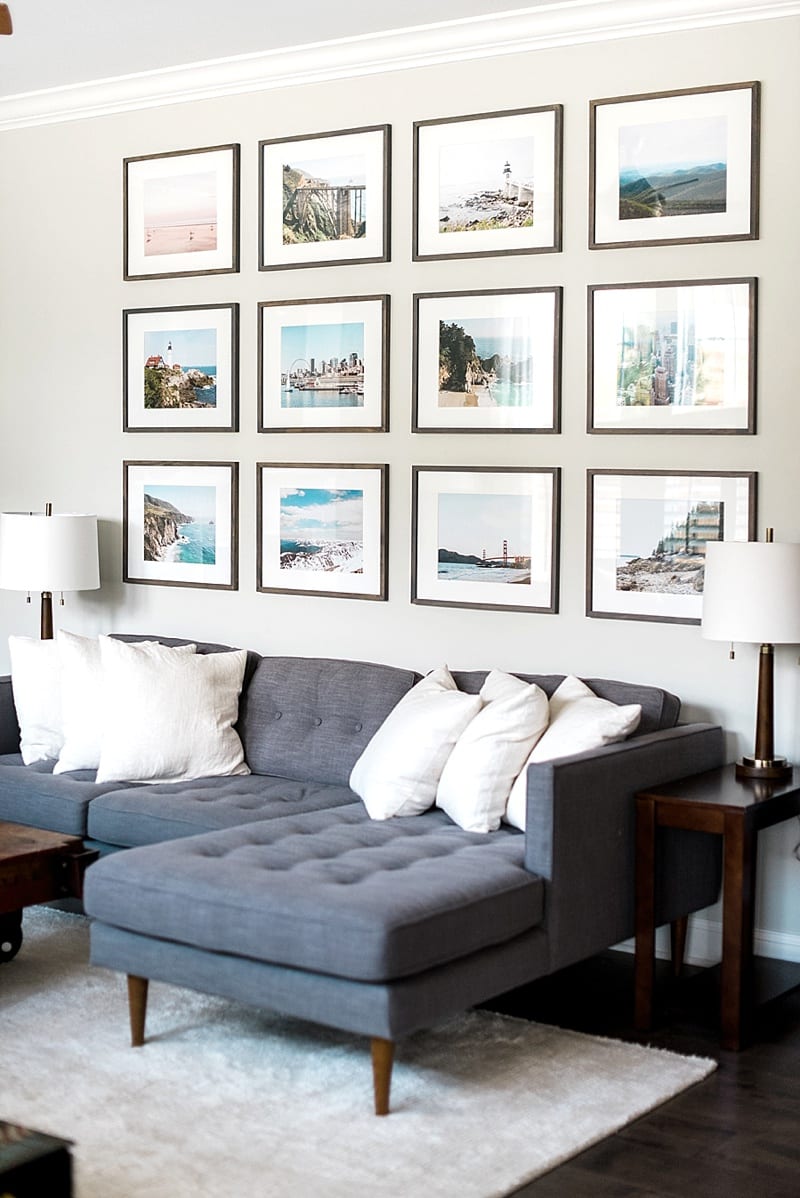 travel gallery wall above west elm peggy couch photo
