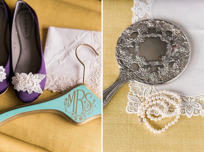 purple and gold bridal details photo