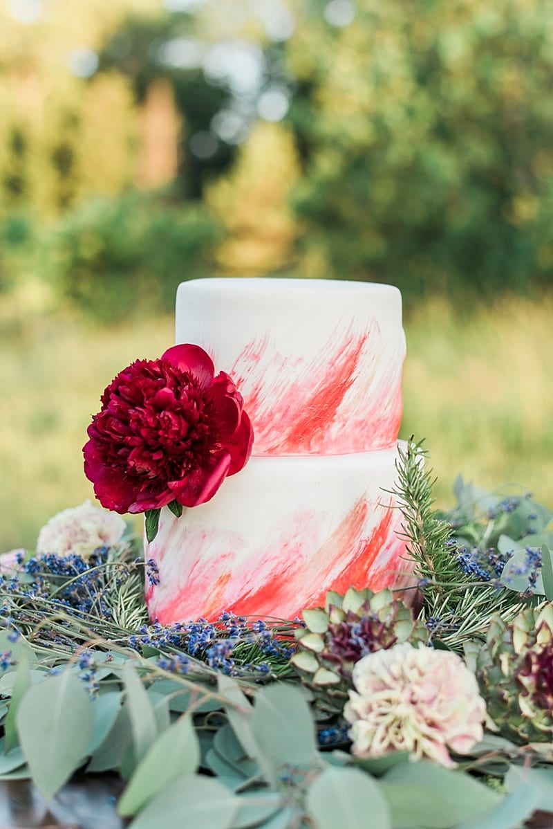 pink and red airbrush wedding cake by The Cupcake Shoppe photo
