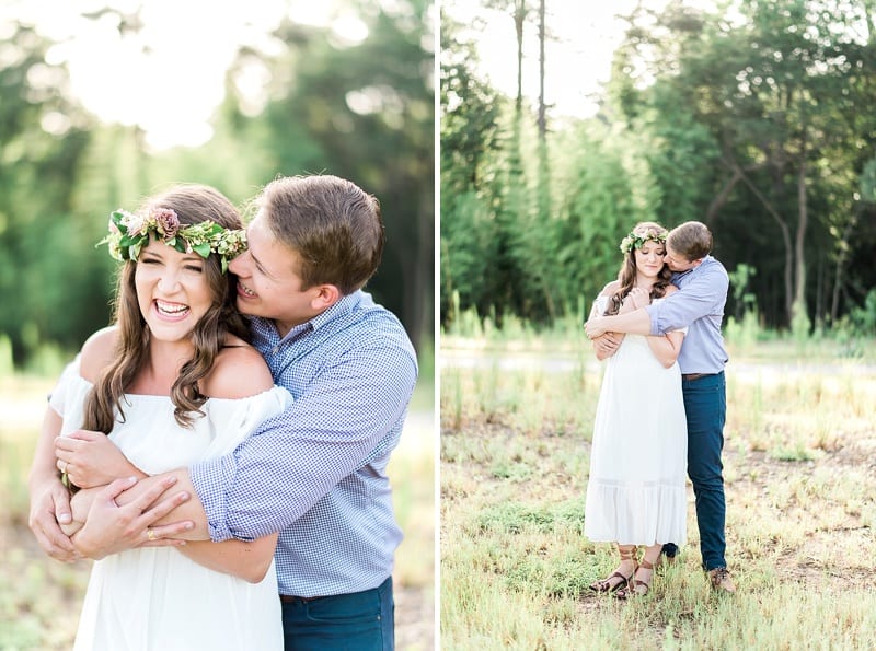bride and groom laughing in a flower crown photo