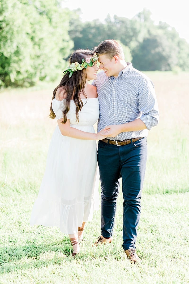 wake forest engagement session wearing a flower crown photo