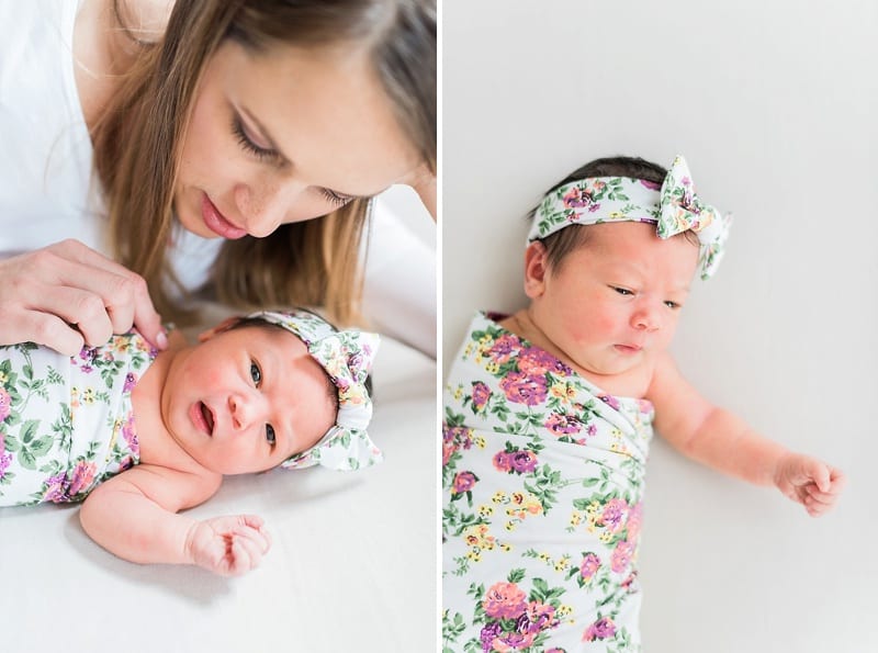 newborn wrapped in floral swaddle photo