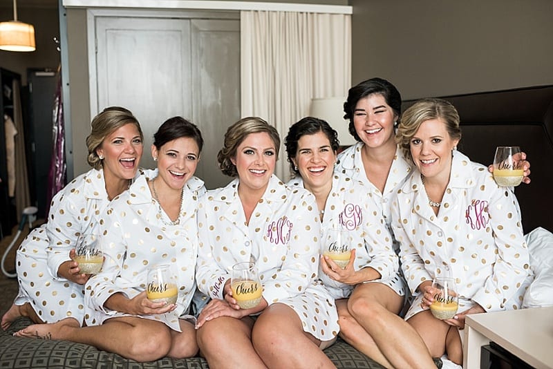 proximity hotel bridesmaids in matching polkadot robes photo