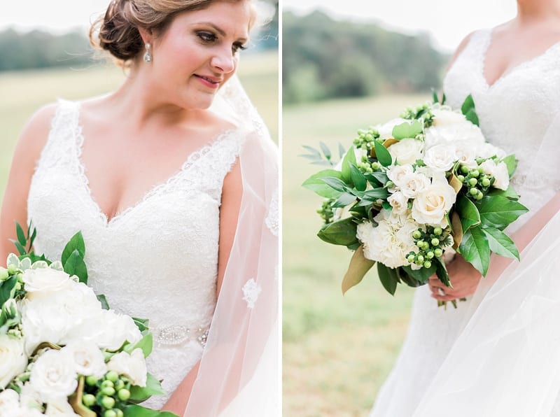 white bridal bouquet with magnolia leaves photo
