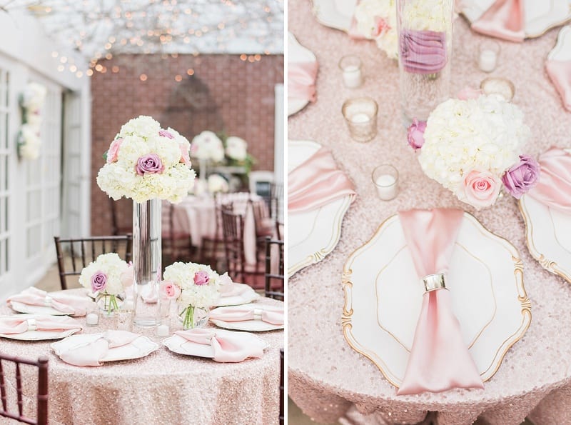 glamour reception decor with pink sequin photo