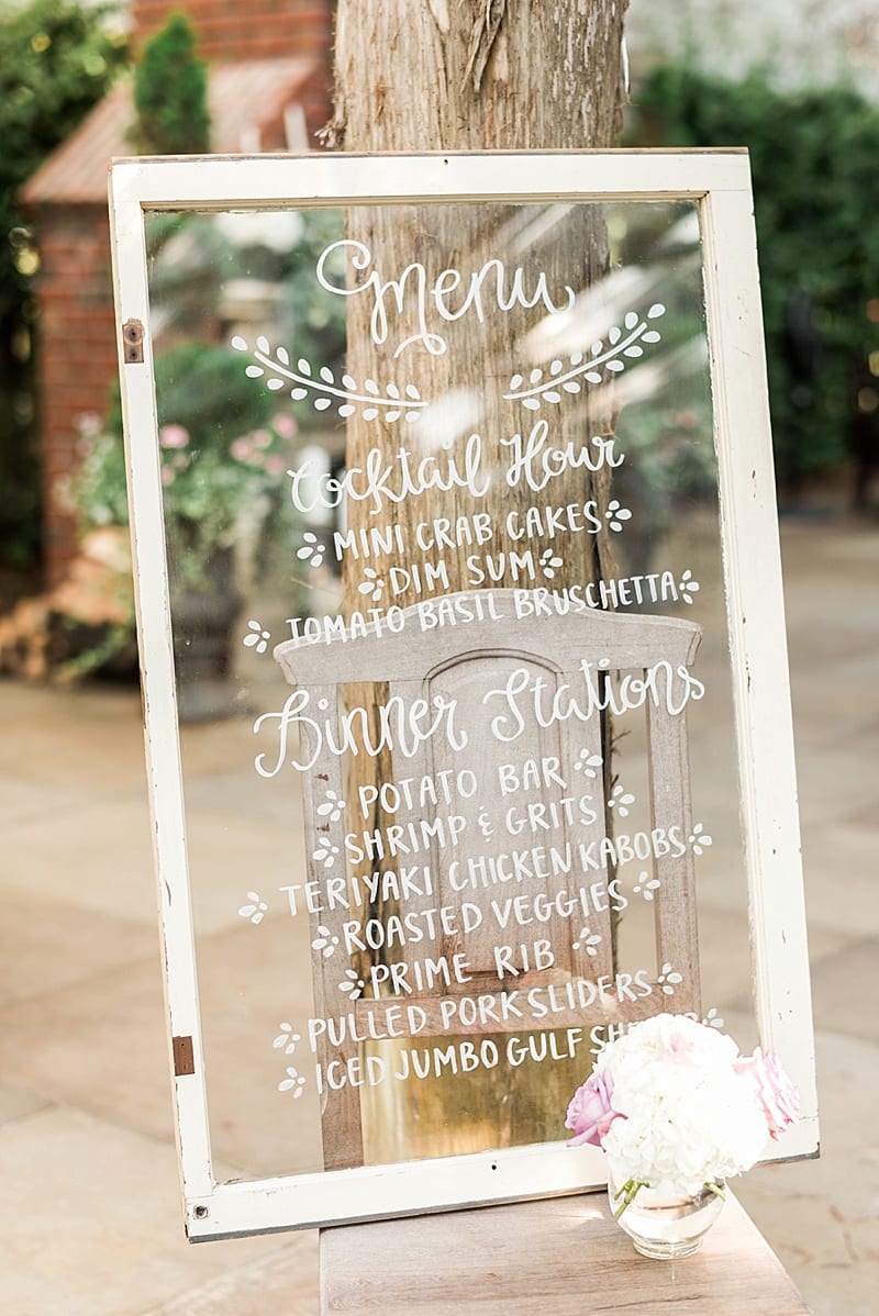 custom window pane wedding menu photo