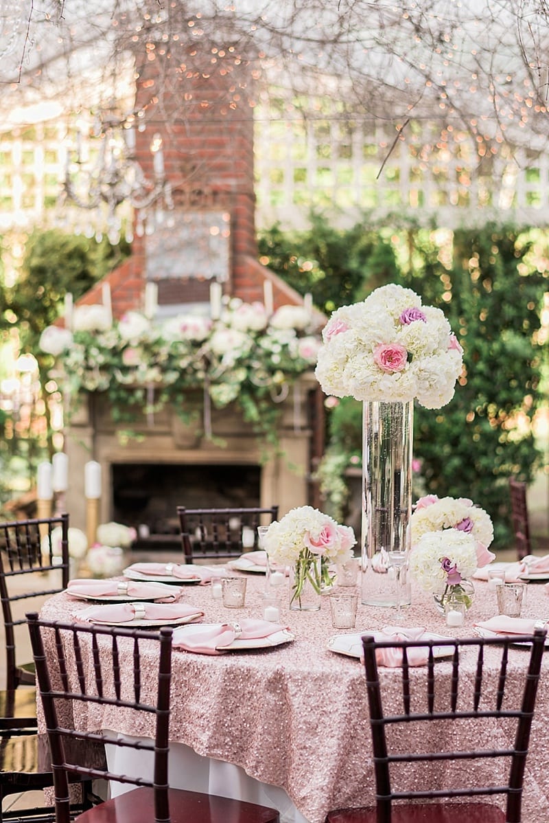 pink sequin reception table photo