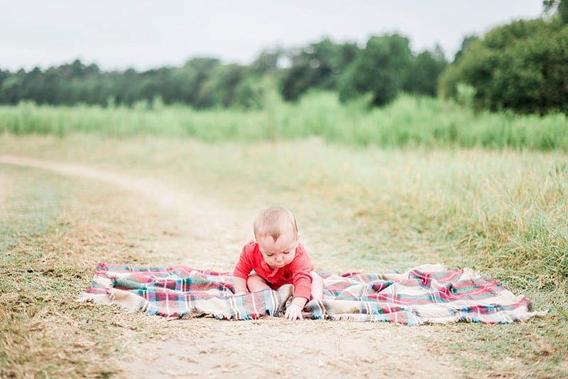 raleigh nc baby crawling on plaid blanket fall photo
