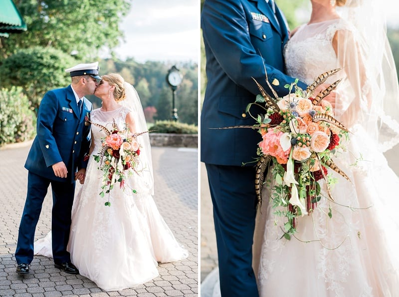 biltmore forest country club kissing on the patio wedding photo