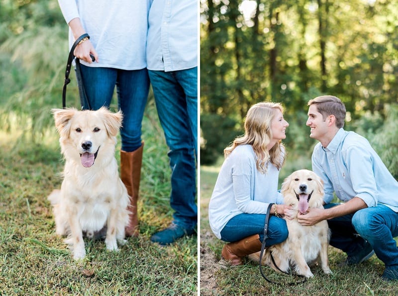 snuggling a dog engagement photo