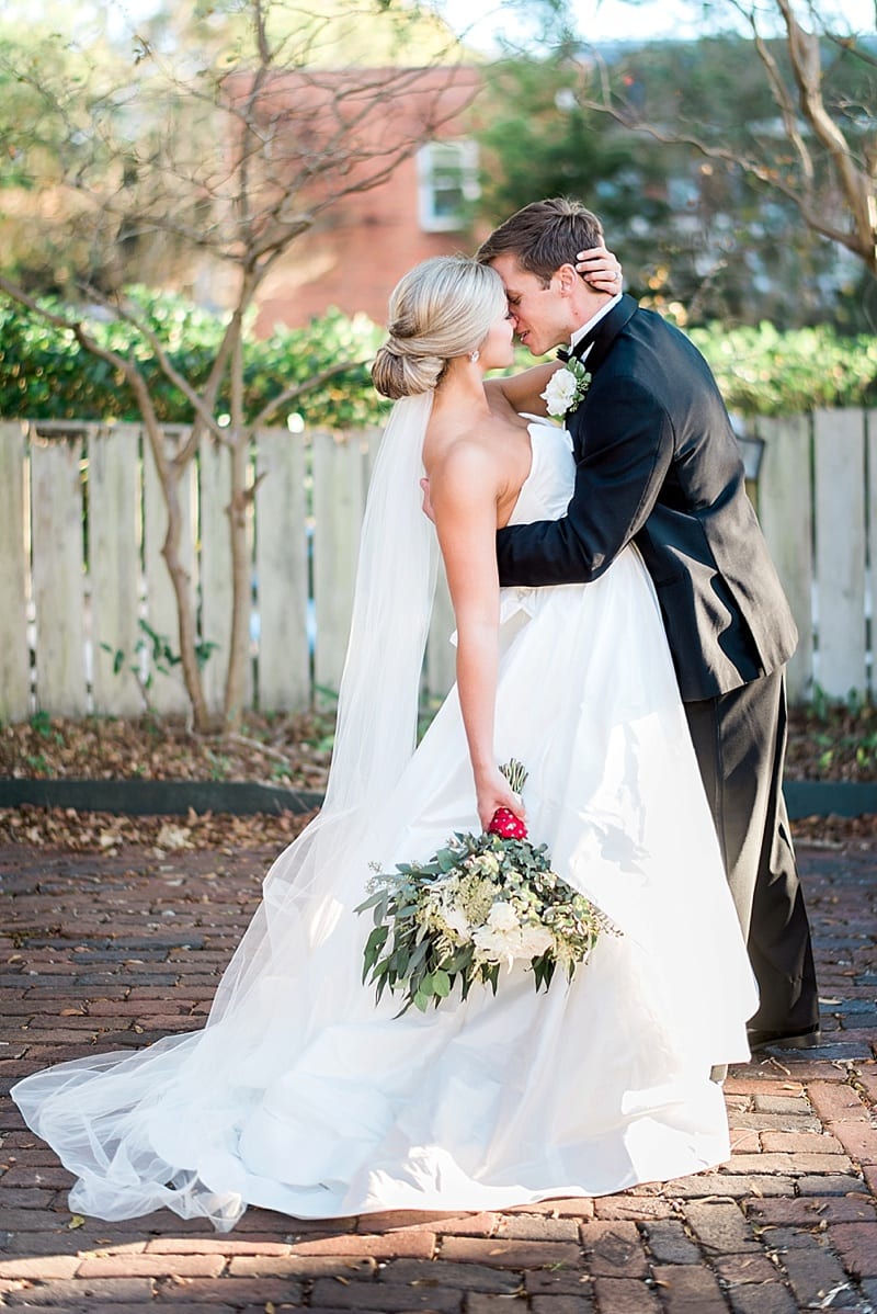 Wilmington bride and groom portrait first kiss photo