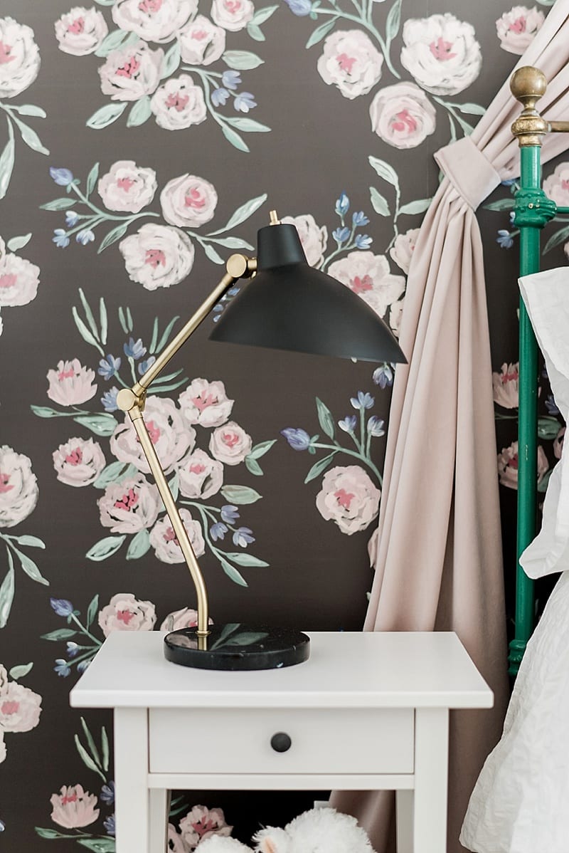 target desk lamps and floral wall paper photo
