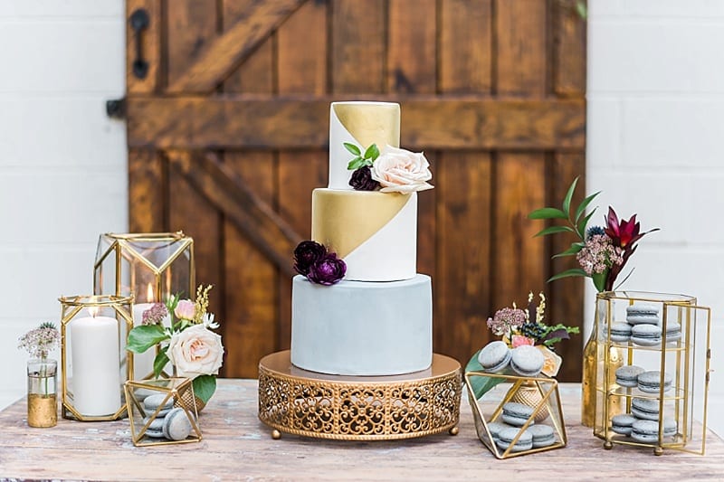 raleigh gold and white wedding cake photo