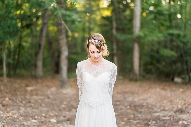 raleigh nc bride with lace gown and flower headband photo