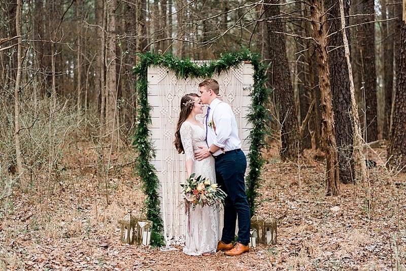 rock quarry farm bride and groom first kiss photo