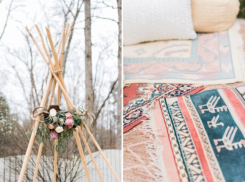 greenhouse picker sisters wedding teepee and rugs photo