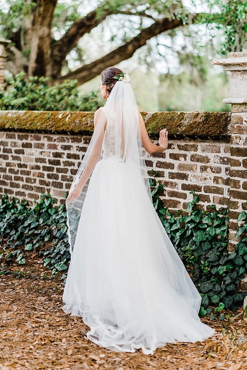 amsale lace bridal gown with veil photo