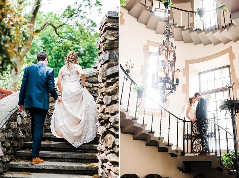 graylyn estate wedding bride and groom on staircase photo
