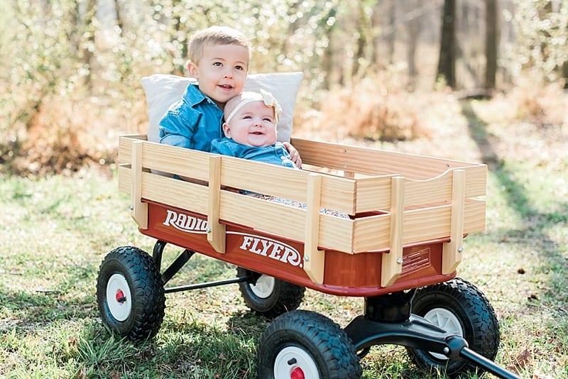 wake forest siblings in a wagon photo