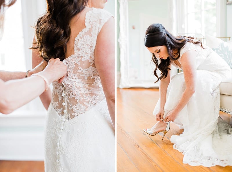 raleigh, nc bride getting buttoned into gown photo
