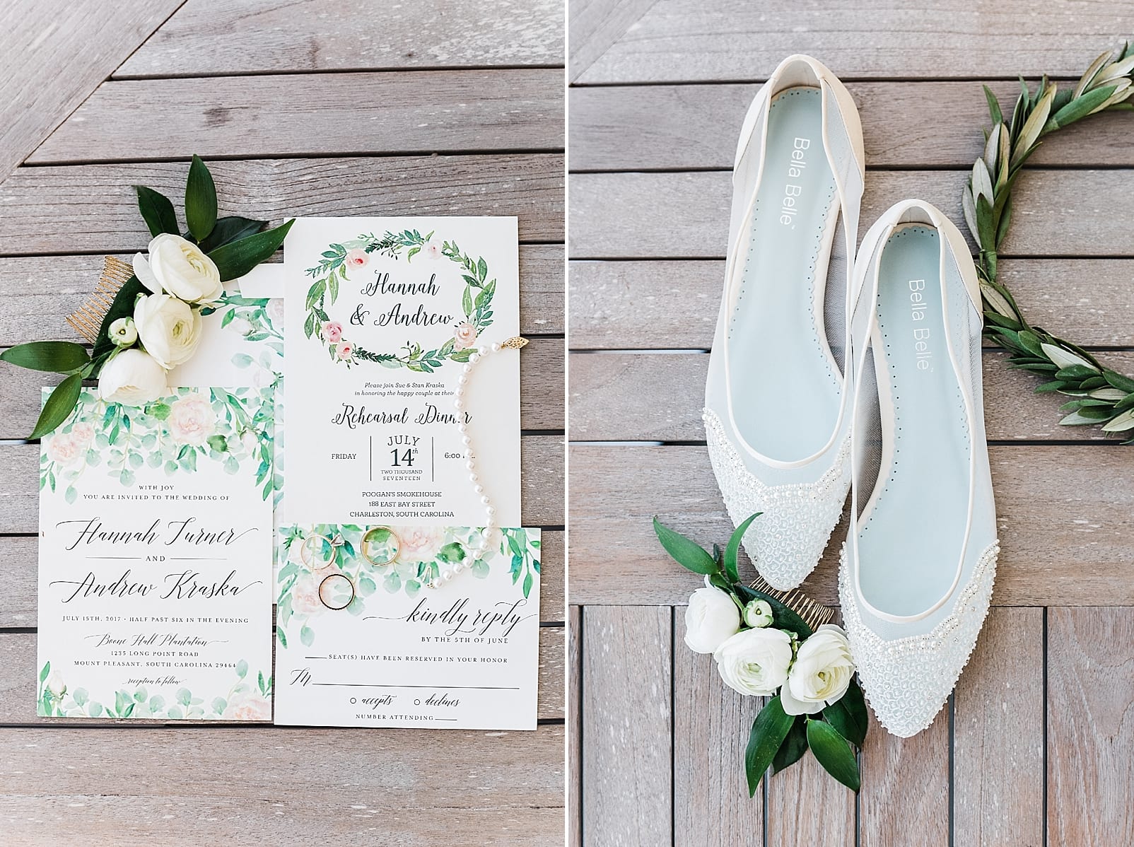 bella belle wedding shoes bridal flats greenery invitation photo