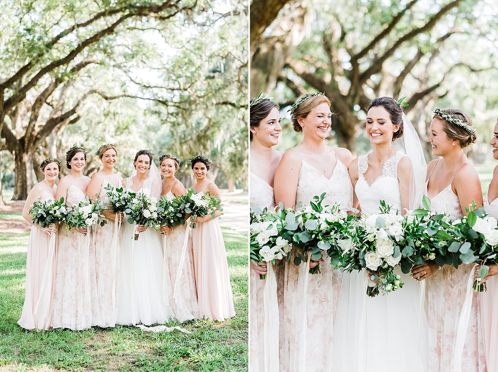 boone hall plantation wedding bridesmaids in blush photo