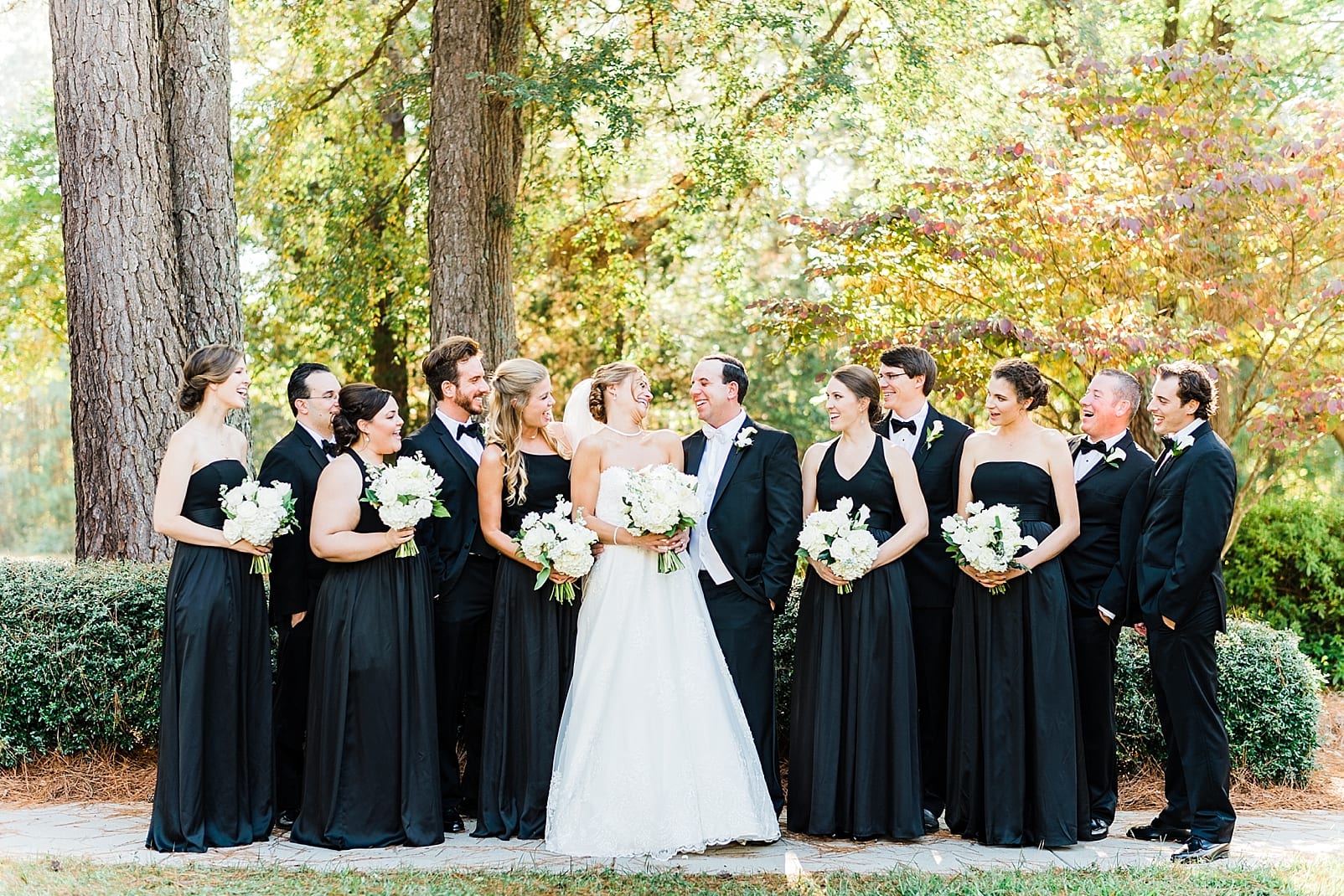 raleigh wedding photographer outdoor wedding inspiration black bridesmaid dresses black bowtie photo