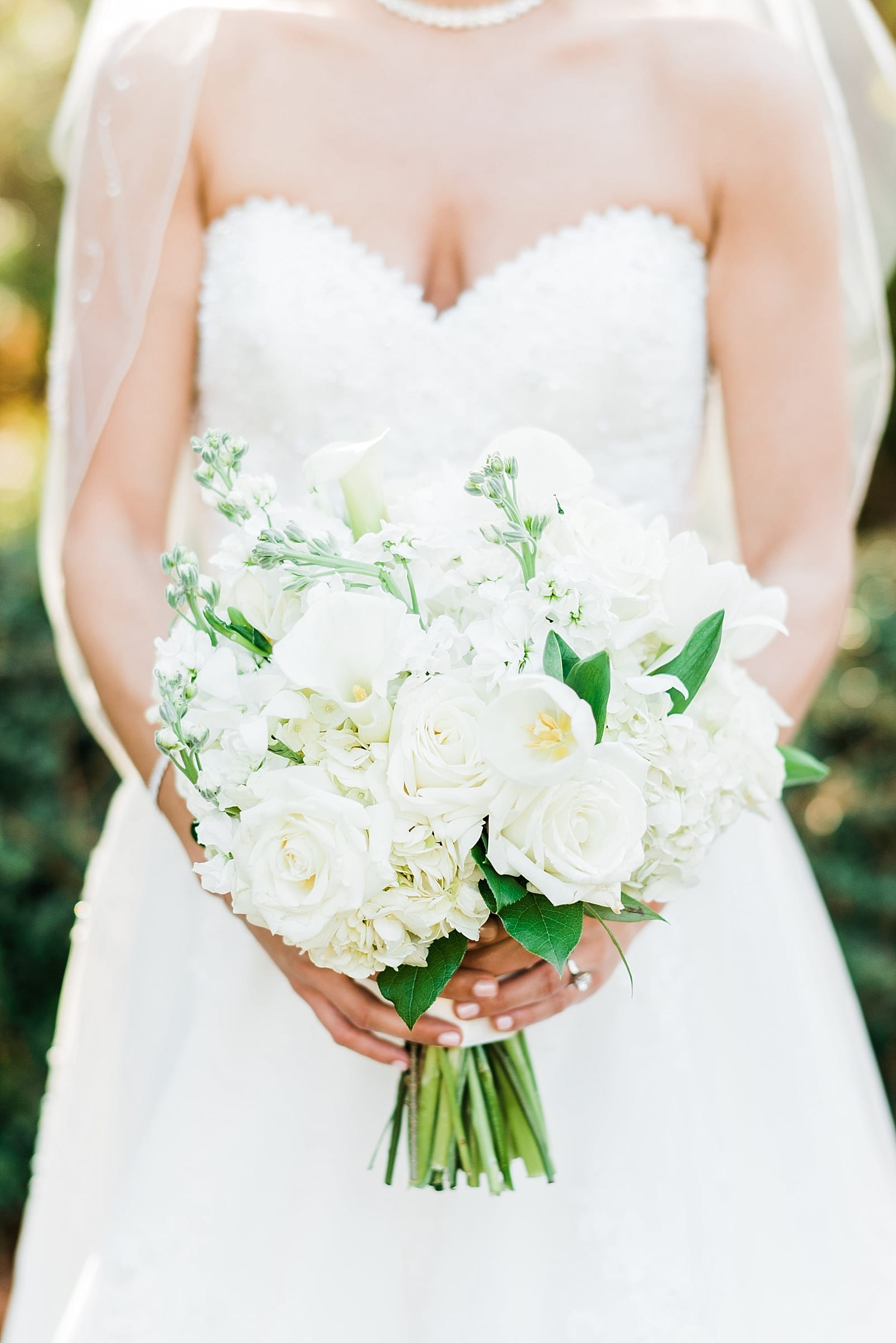raleigh north carolina wedding photographer strapless wedding dress inspiration white wedding bouquet wedding florals inspiration photo