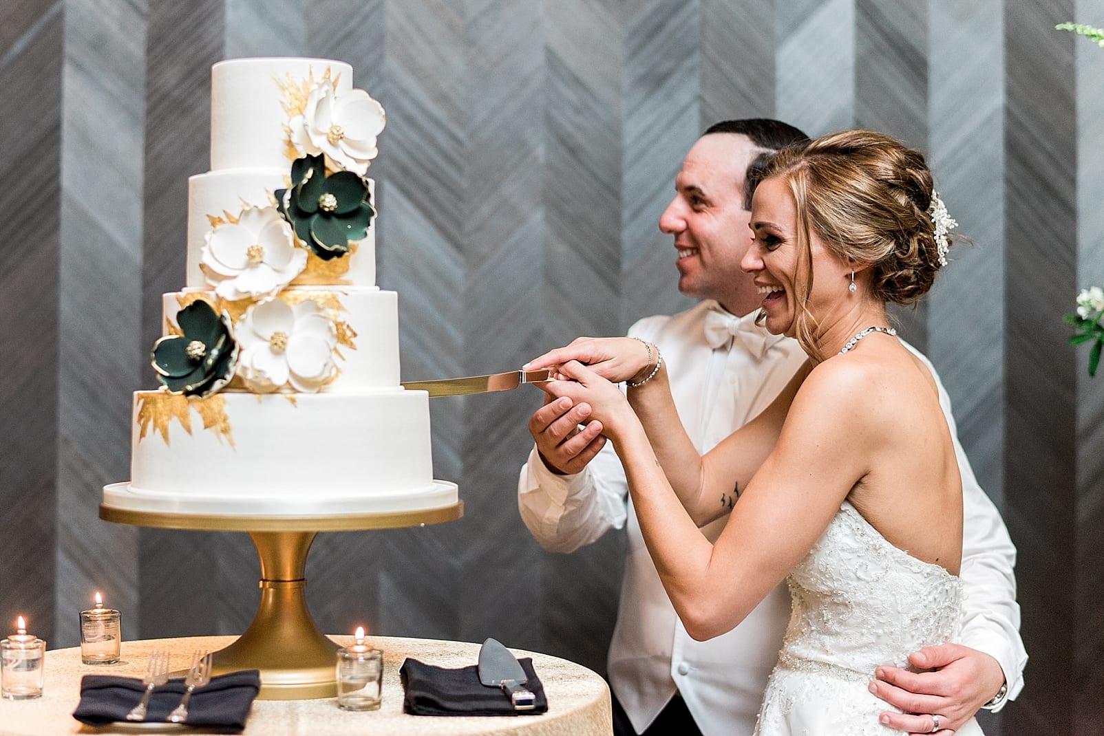 raleigh north carolina wedding photographer black and gold wedding cake wedding cake inspiration photo