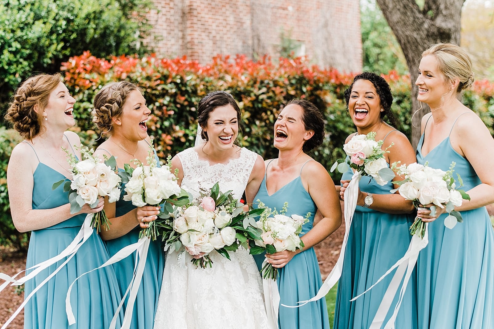 raleigh wedding photographer steel blue bridesmaid dress white wedding flowers inspiration photo
