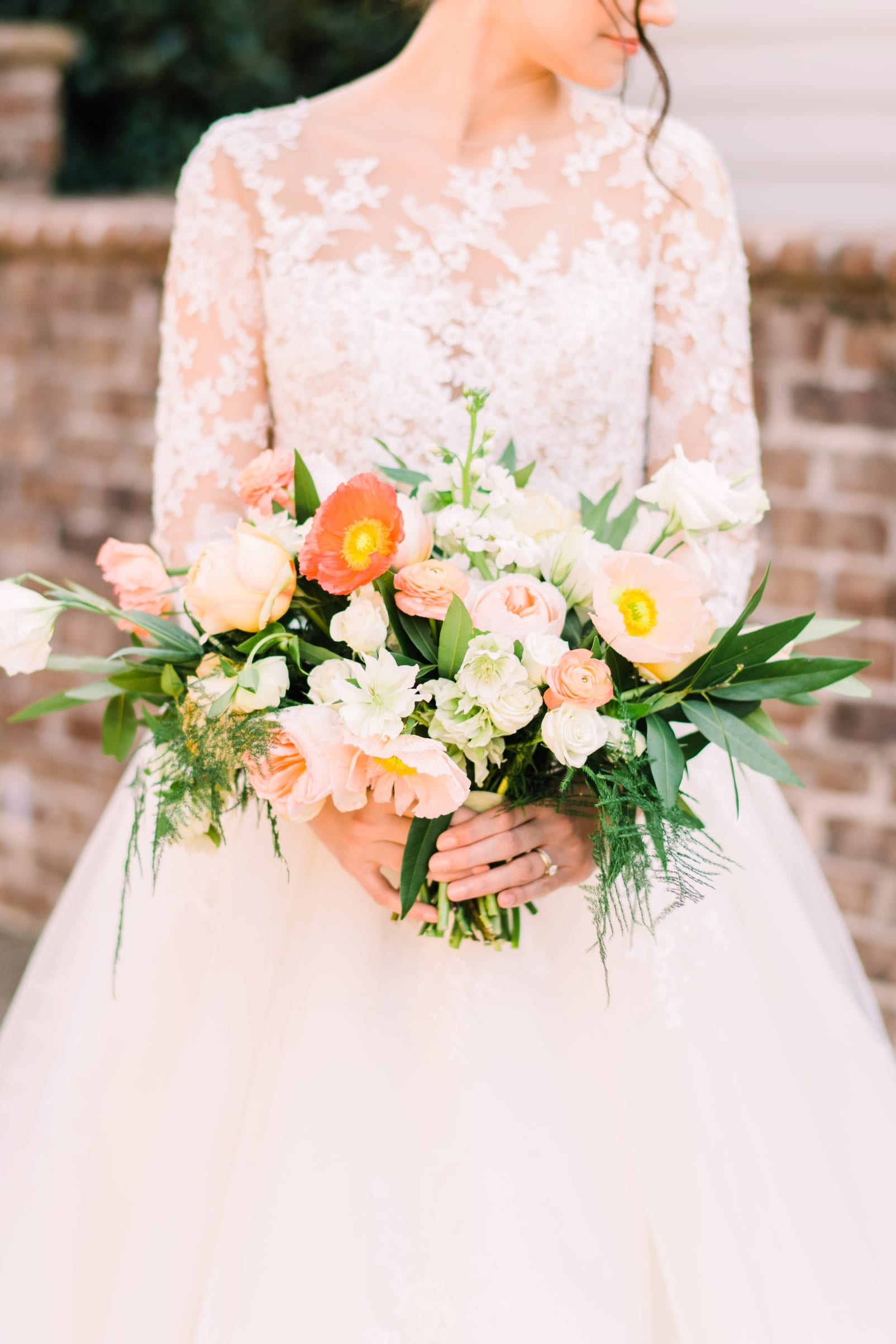 kast events & company peach florals cascading bouquets photo