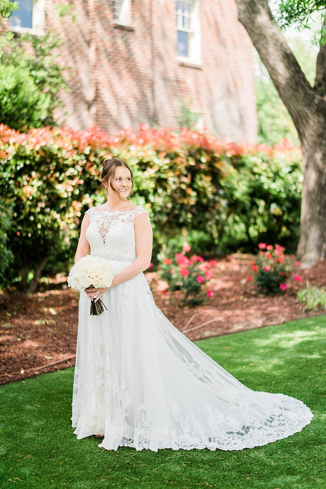 Raleigh nc bride with lace v neck gown photo