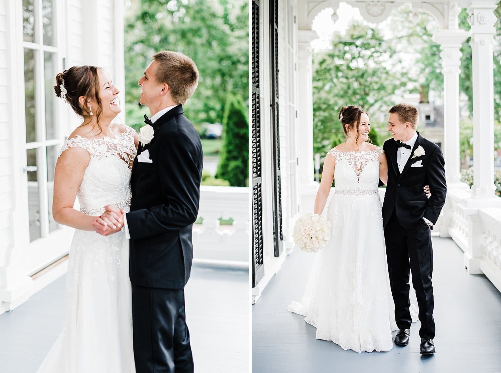 Merrimon Wynne front porch bride and groom photo
