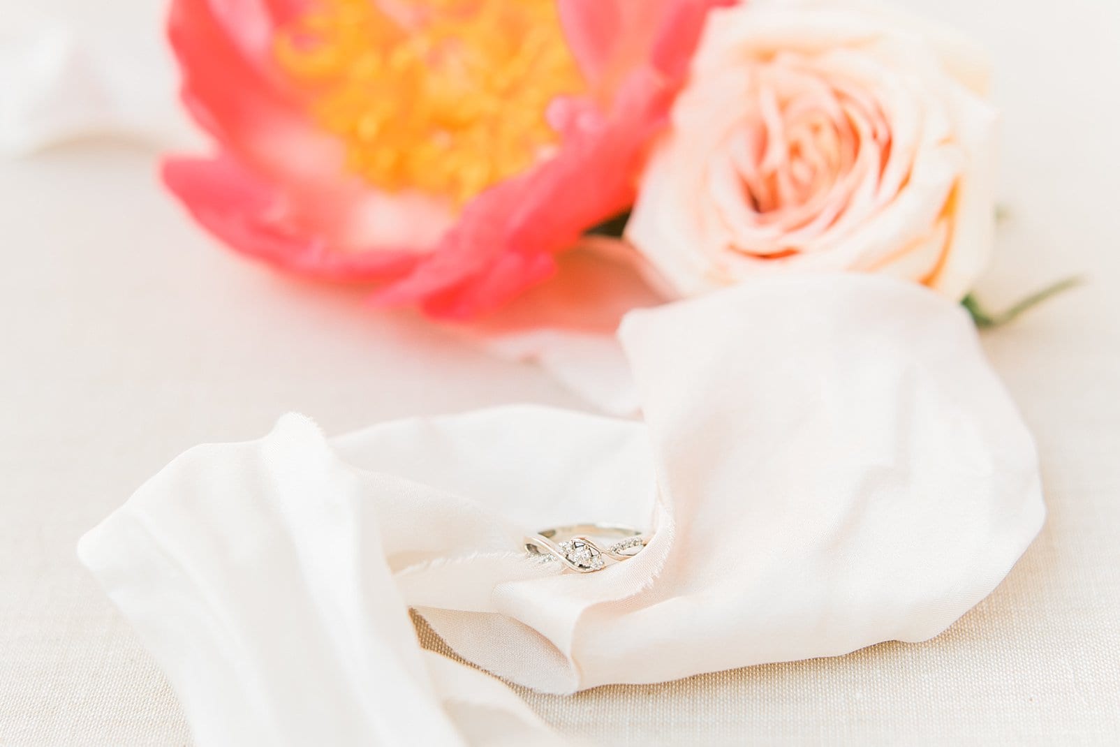 chapel hill, nc engagement ring with peach flowers photo