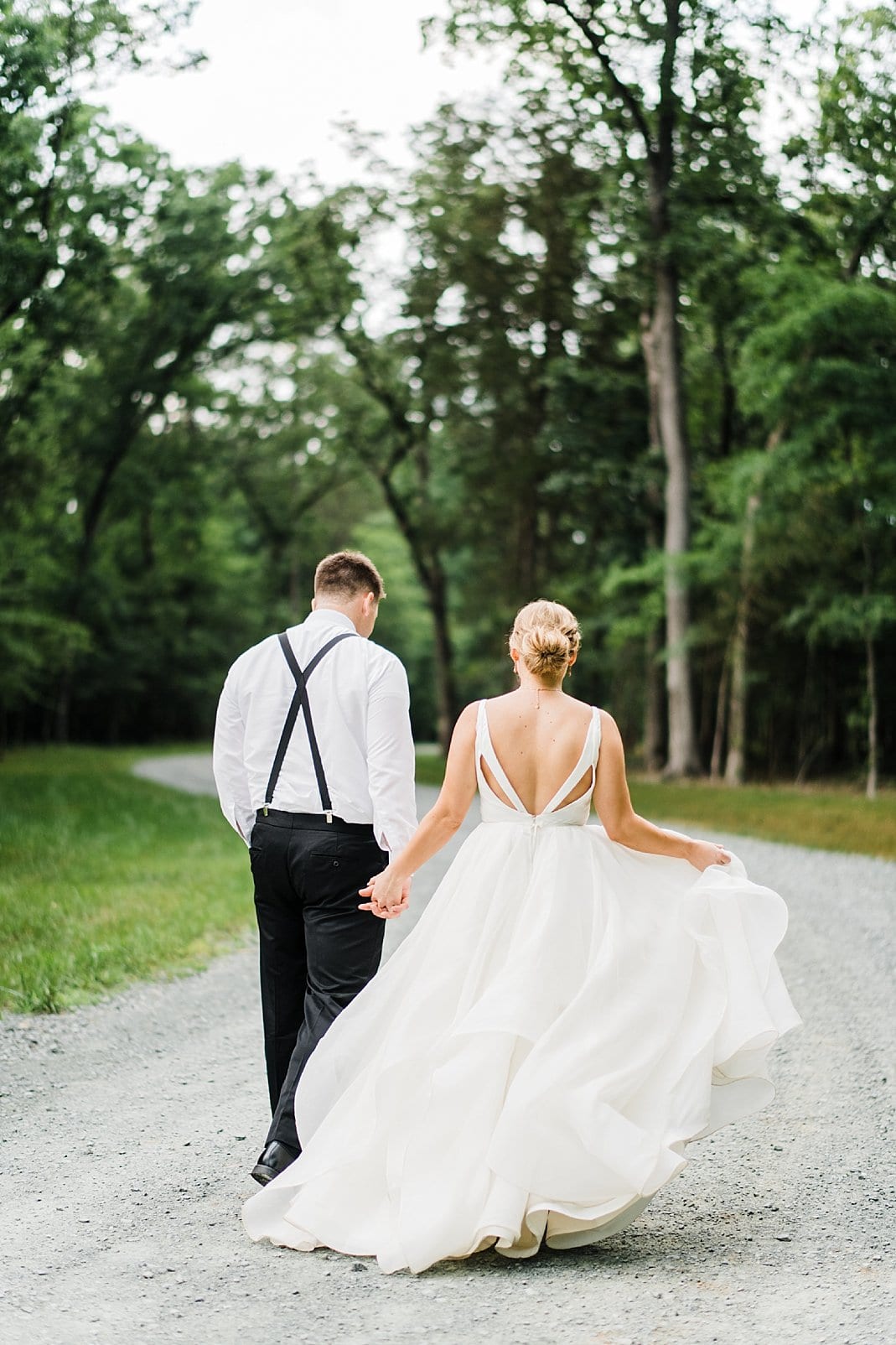 chapel hill, nc wedding bride and groom walking away photo