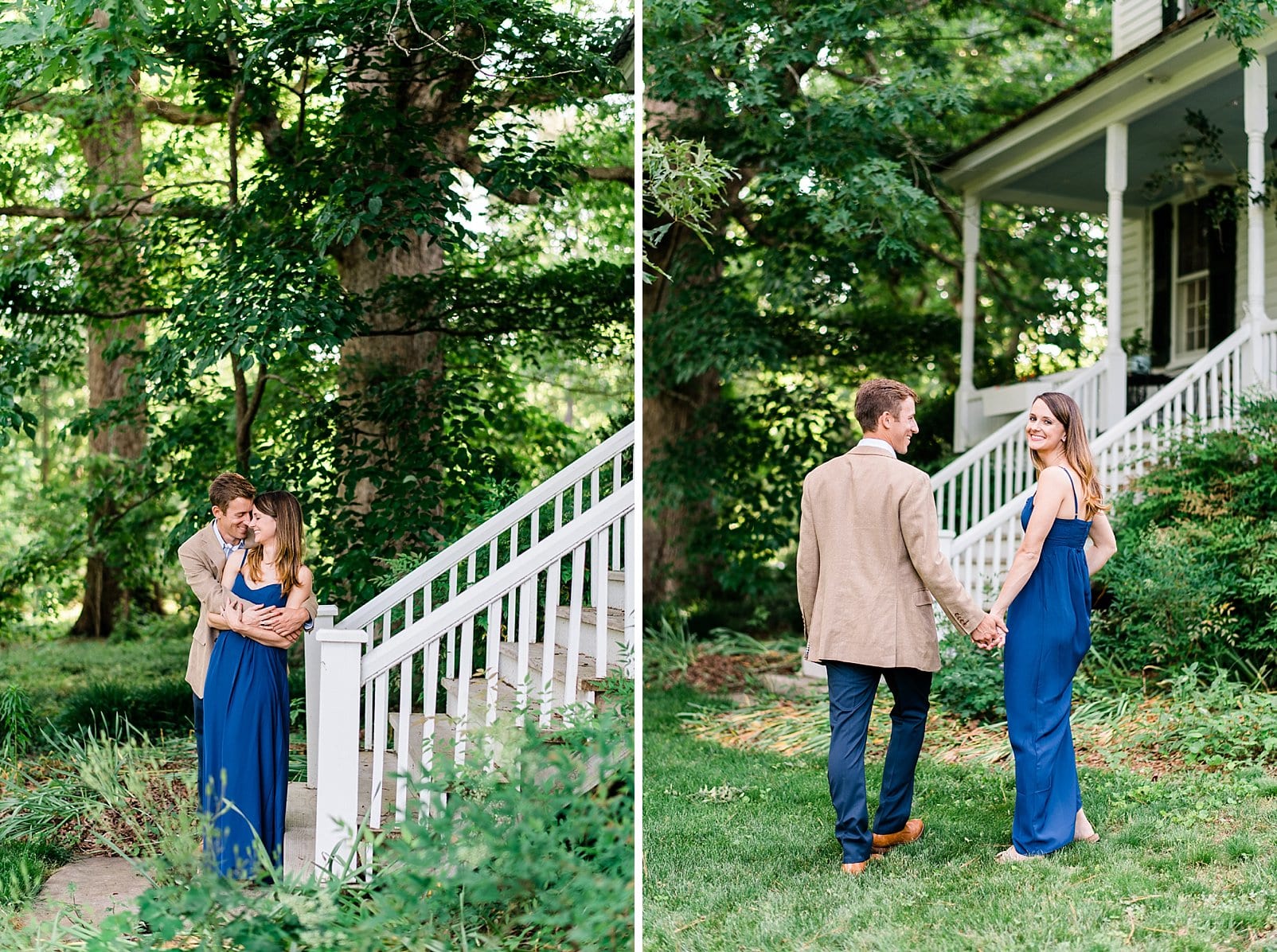 private estate engagement session on front porch steps photo