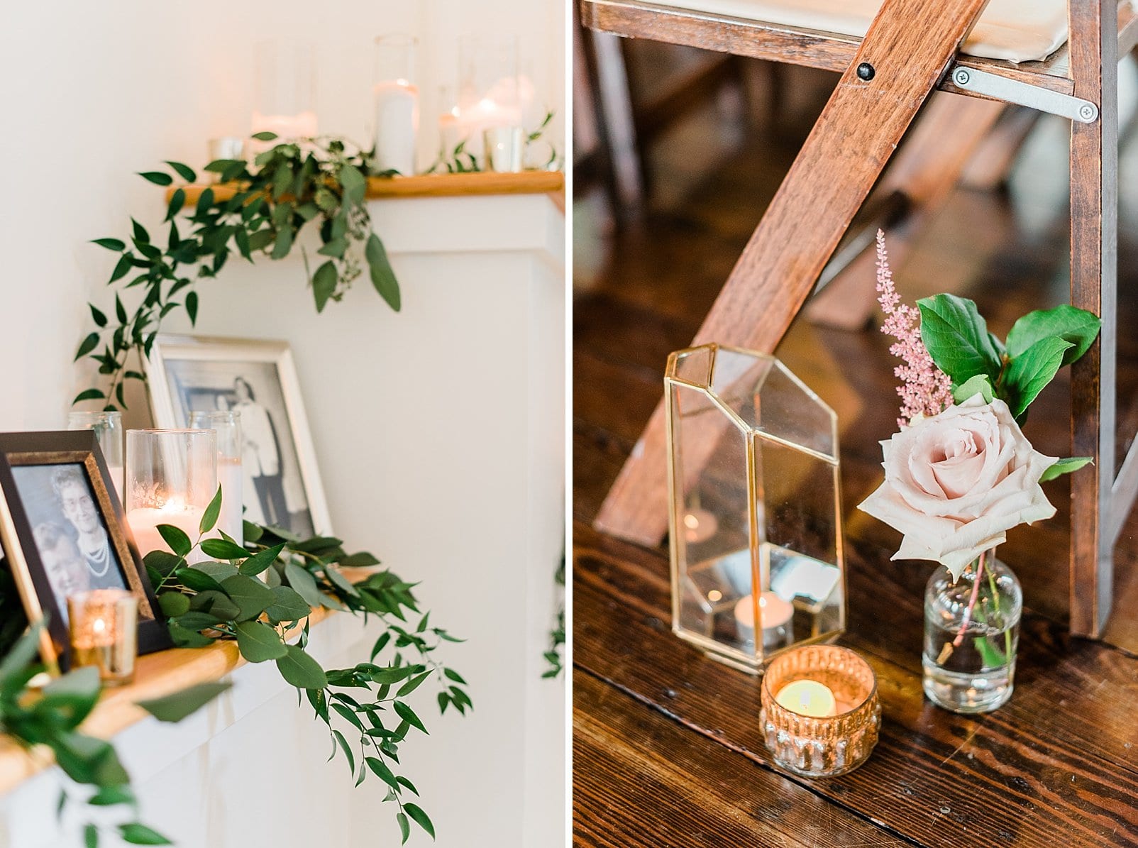 downtown raleigh wedding ceremony details with glass candle holders with gold edges photo