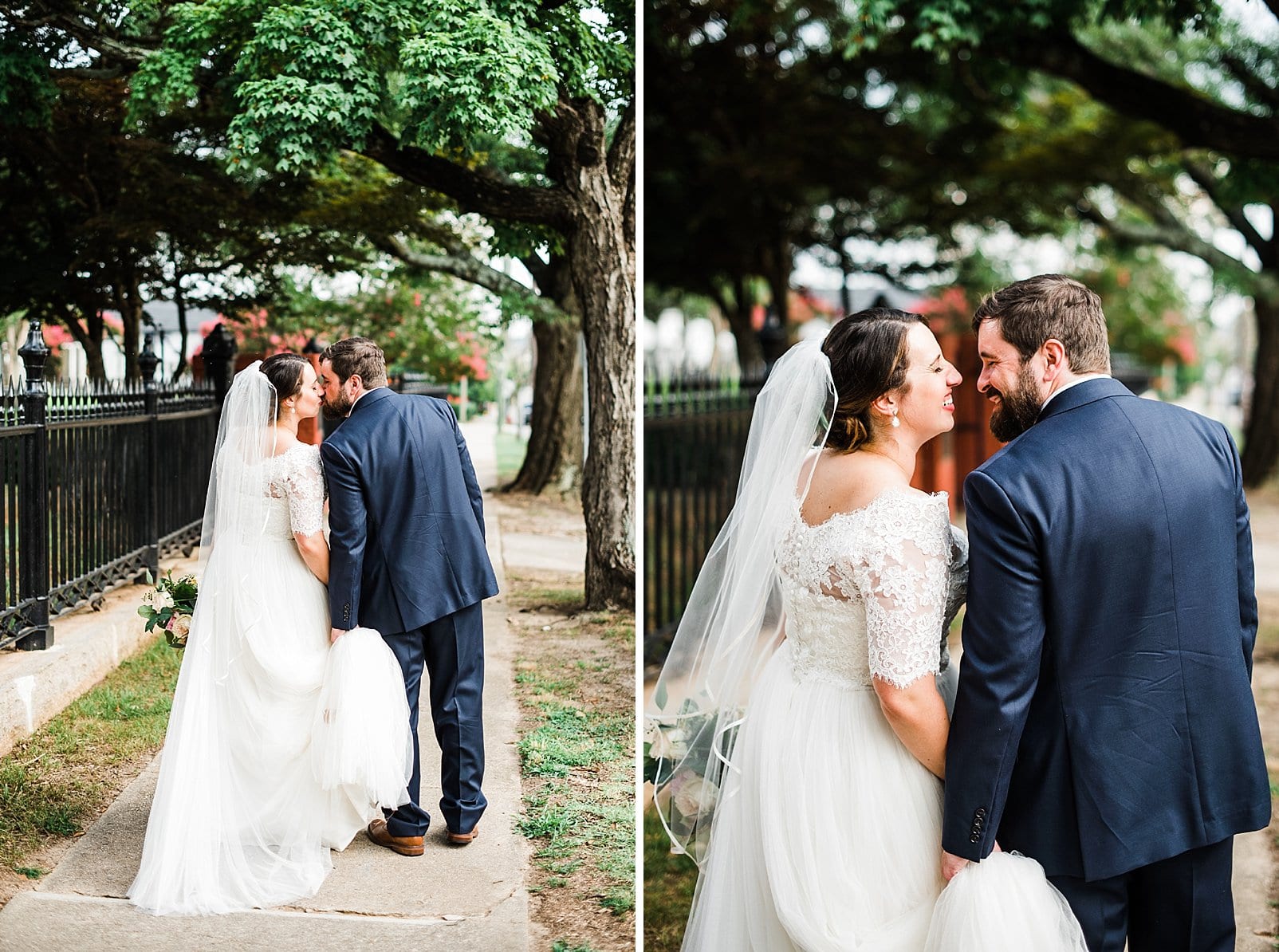 raleigh, nc bride in lace short sleeve gown topper snuggled in with groom photo