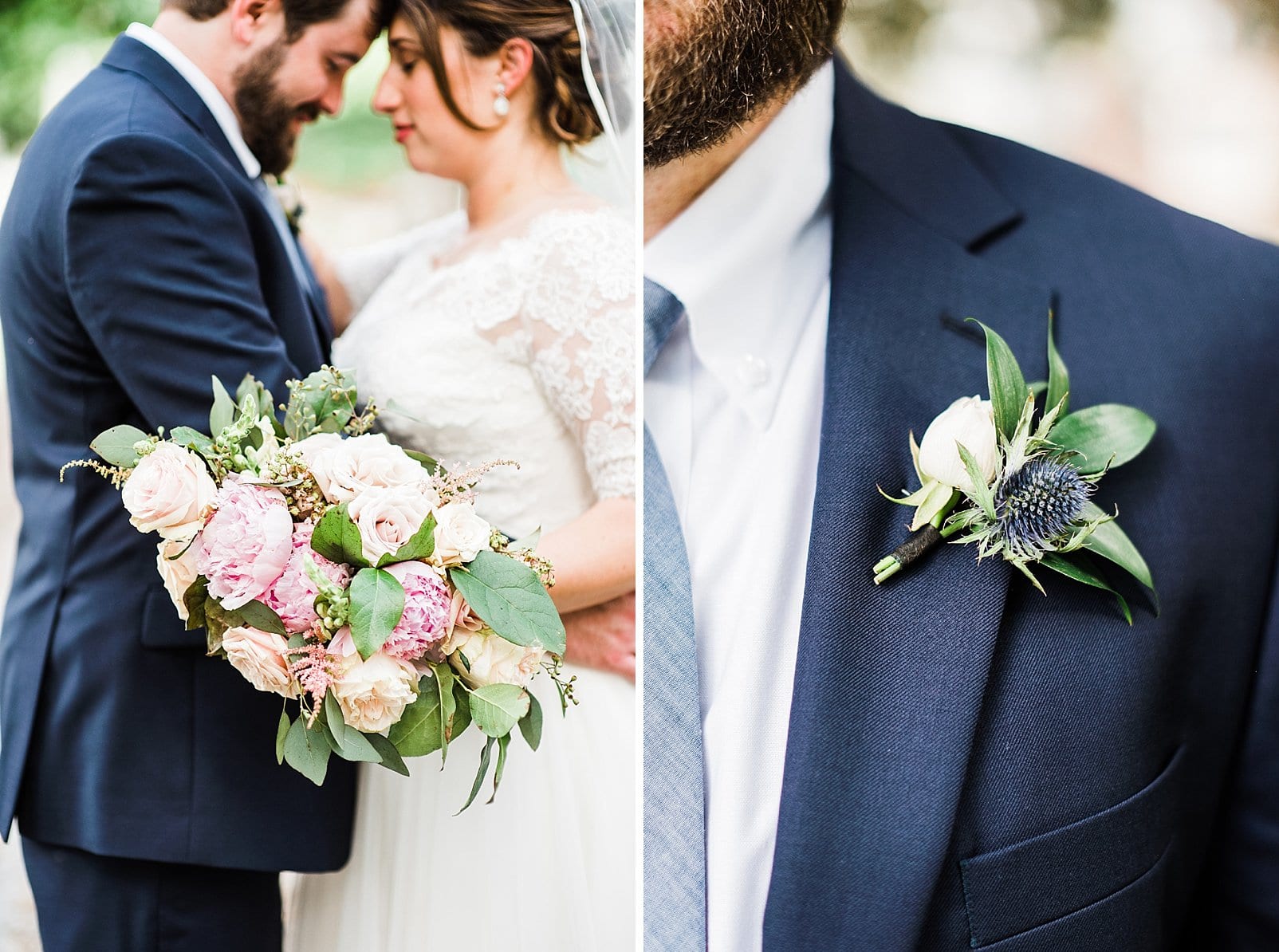 bushel and peck designs bridal bouquet and groom boutonniere with light pink flowers photo