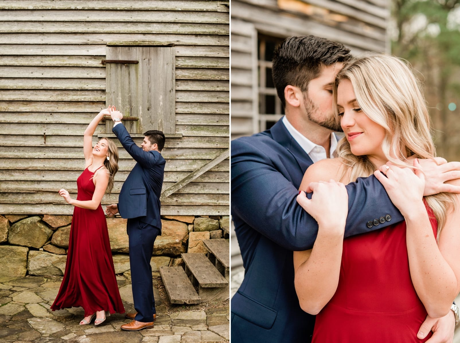 Raleigh couple man with his arms wrapped around his fiancee's shoulders photo