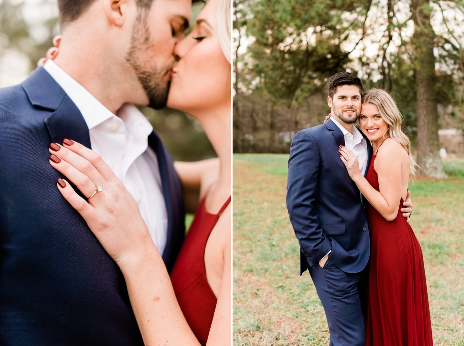 Raleigh couple up close of them kissing with her hand and ring on his shoulder photo