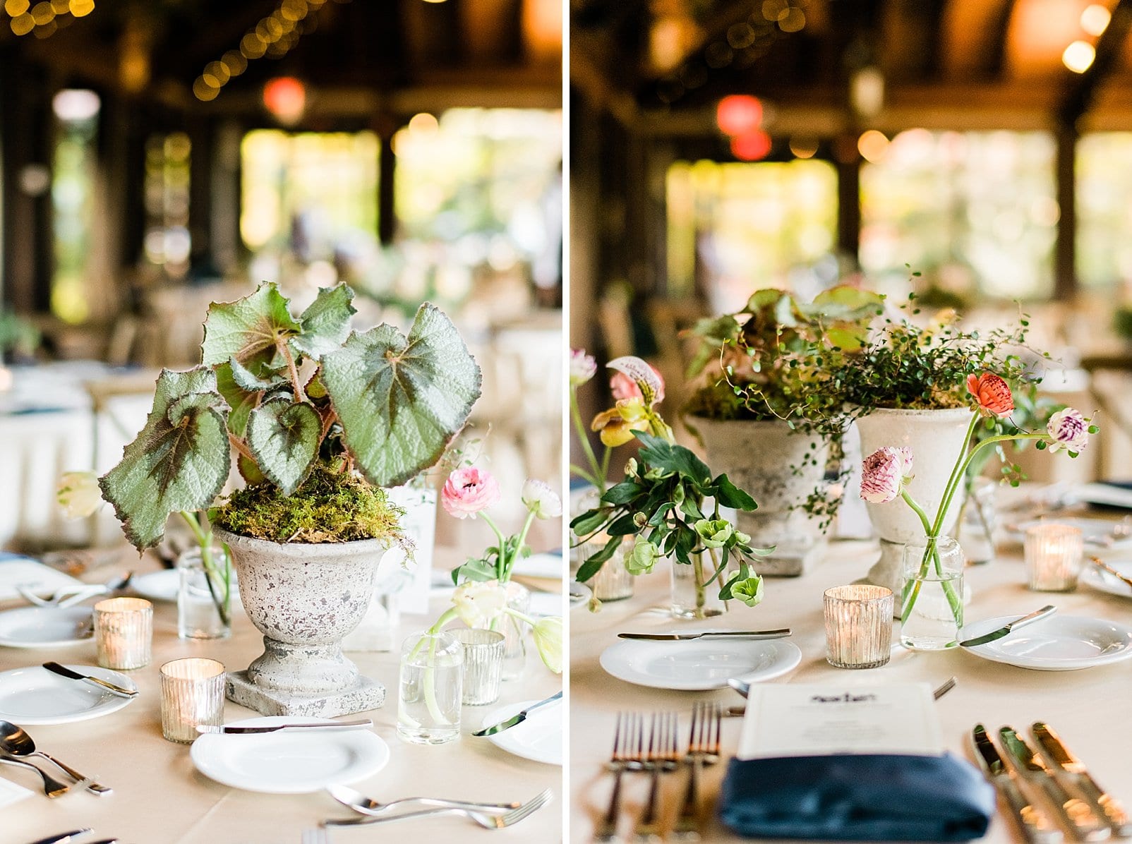 Asheville NC rehearsal dinner table setting with greenery centerpiece photo