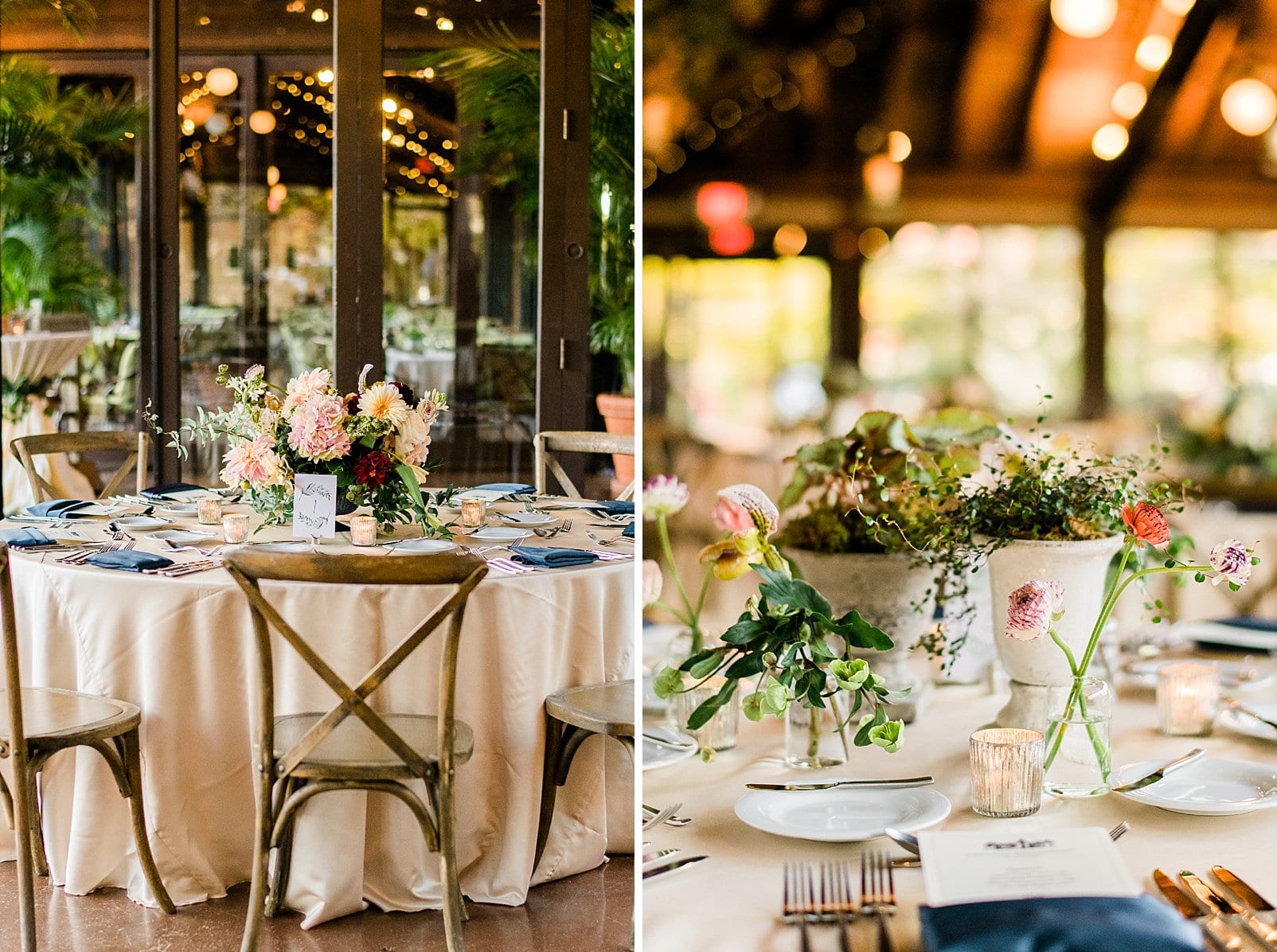 Asheville NC wedding photographer rehearsal dinner centerpiece with greenery photo 