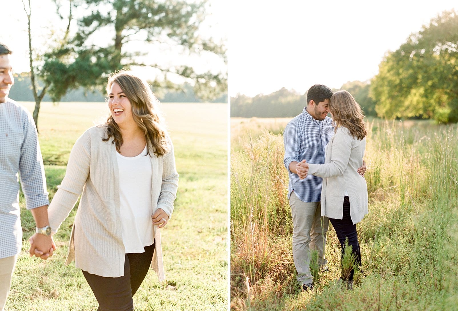 nc engagement shoot couple snuggled in field photo