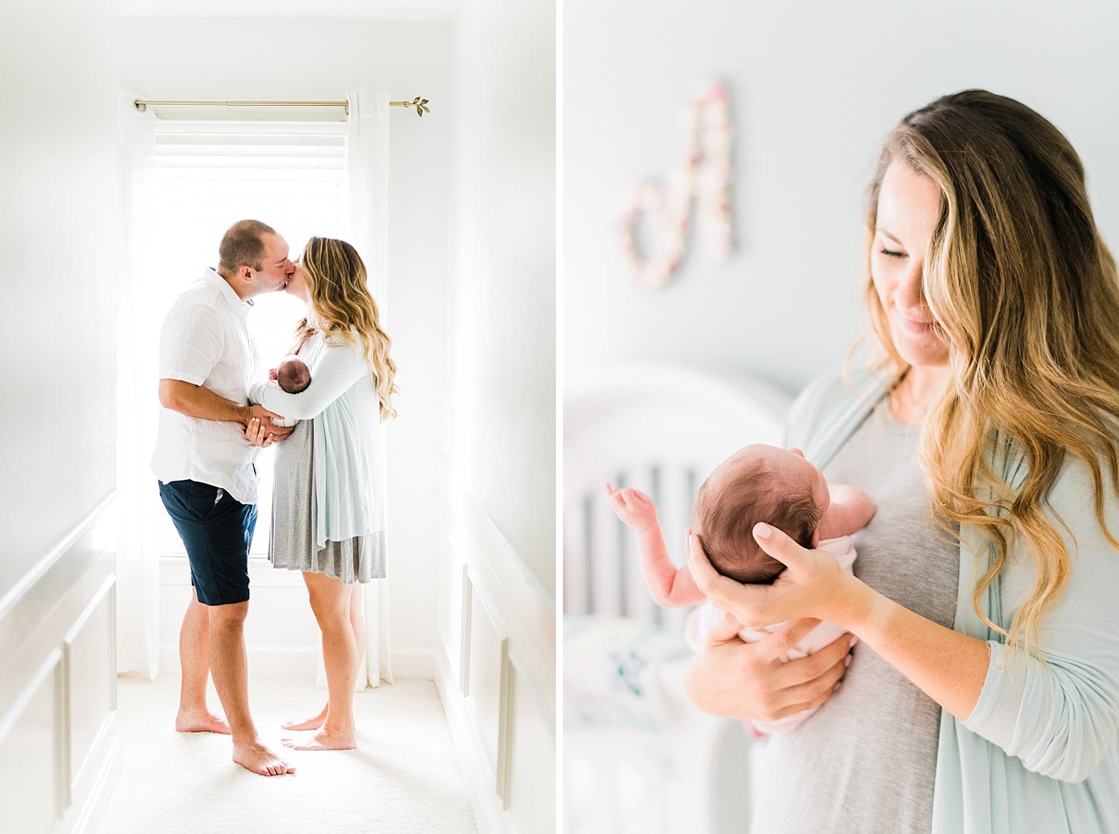 raleigh mother and father kissing while holding newborn baby photo