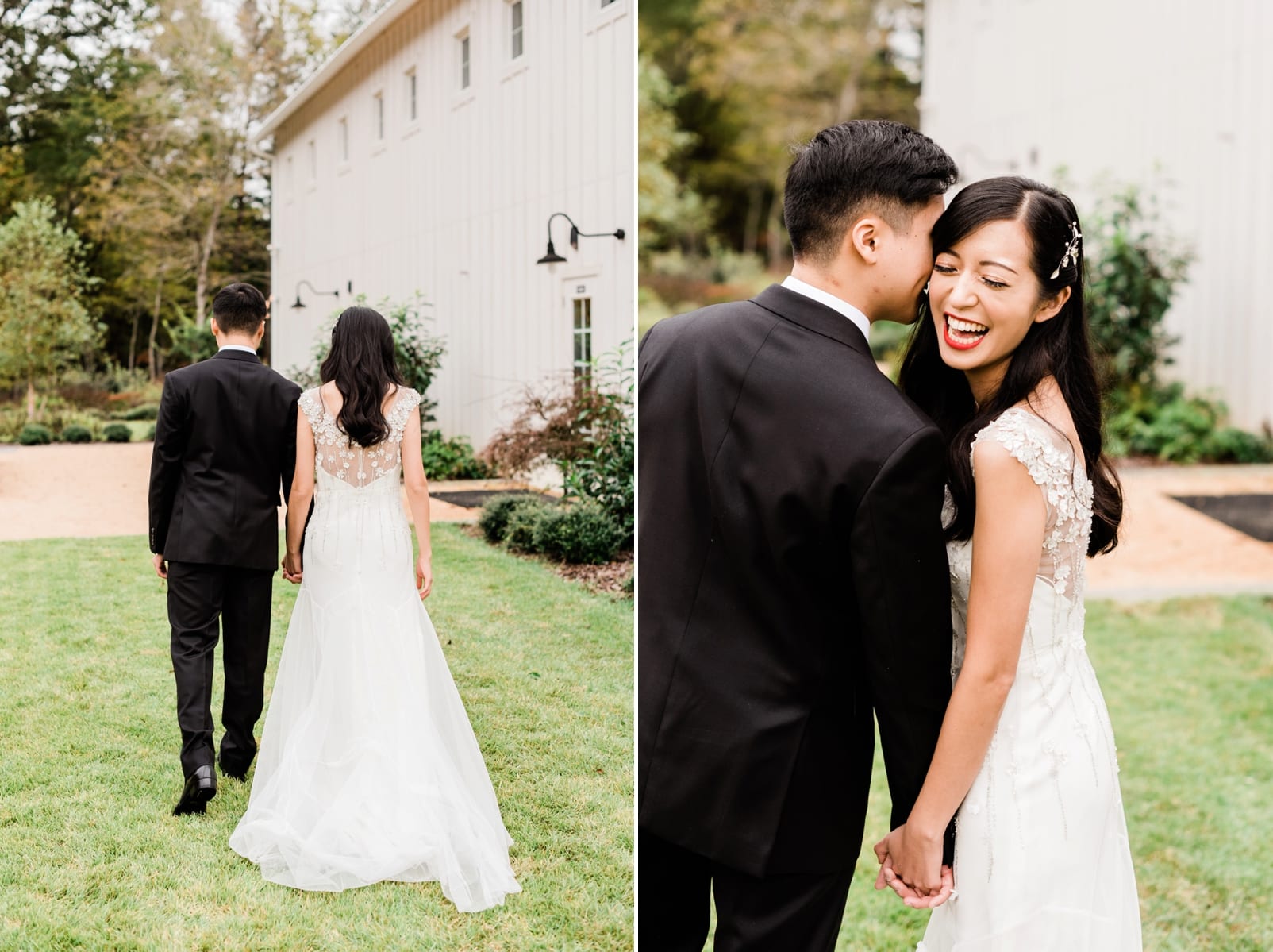 Barn of Chapel Hill groom kissing bride on the cheek photo